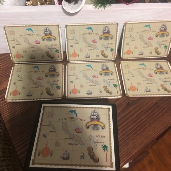 Caribbean Sea Coasters set of 6 and wooden box - Picture 4 of 5